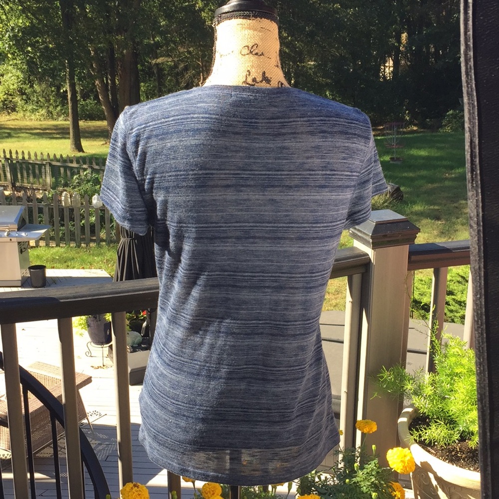 Chaps Top Blue Striped Short Sleeve Medium - Picture 2 of 4